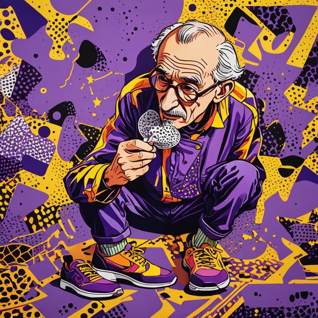 Purple Grandpa Eats Shoe in Pop Art Style