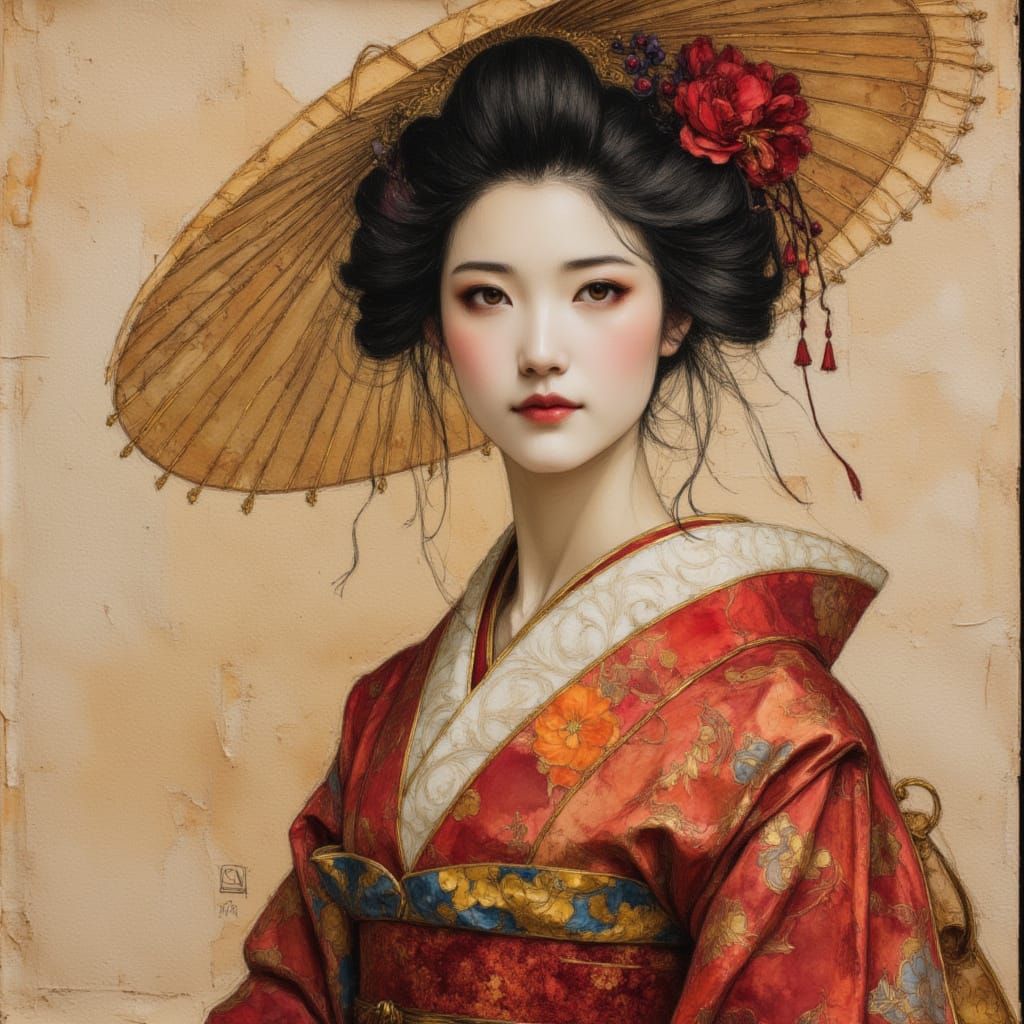 Geisha Portrait in Victoria Frances & Luis Royo Inspired Sty...