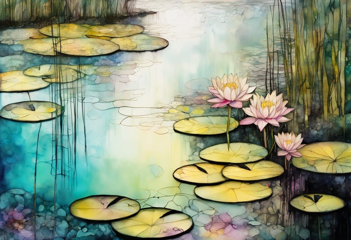 Vibrant Marshland with Melted Metal Accents