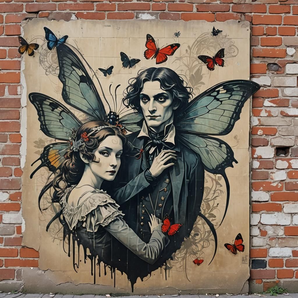 Art Nouveau Vampire and Fairy Theater Poster