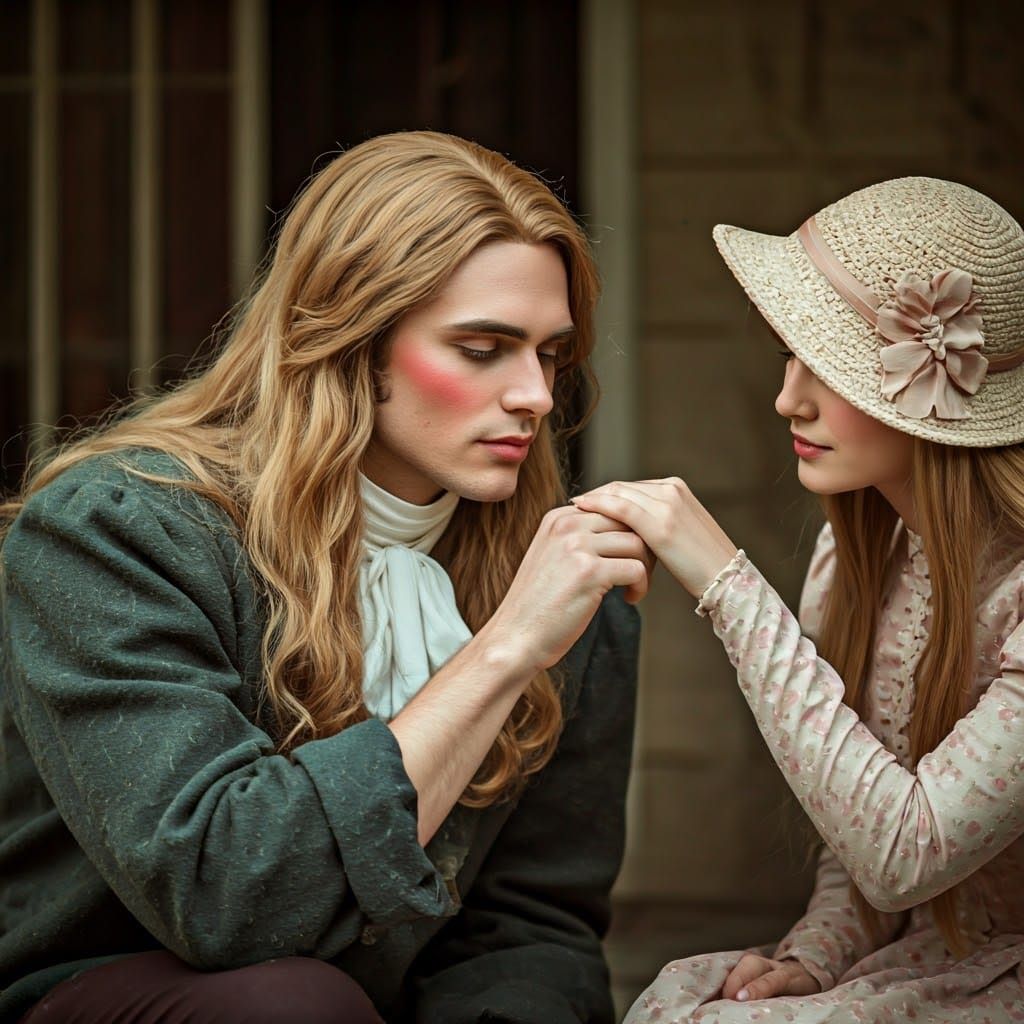 Elegant Young Gentleman in 19th Century Feminine Attire