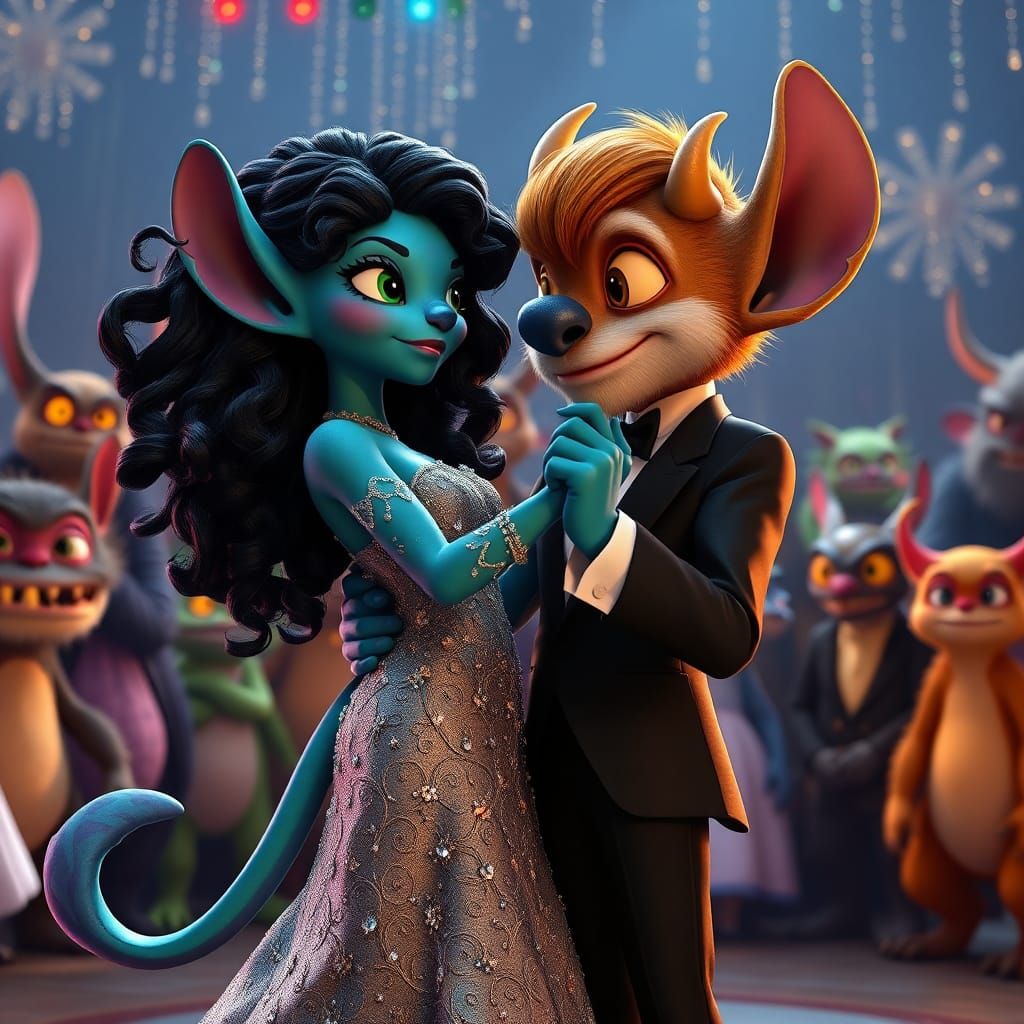 Monsters Dancing at Prom: 3D Rendered Scene