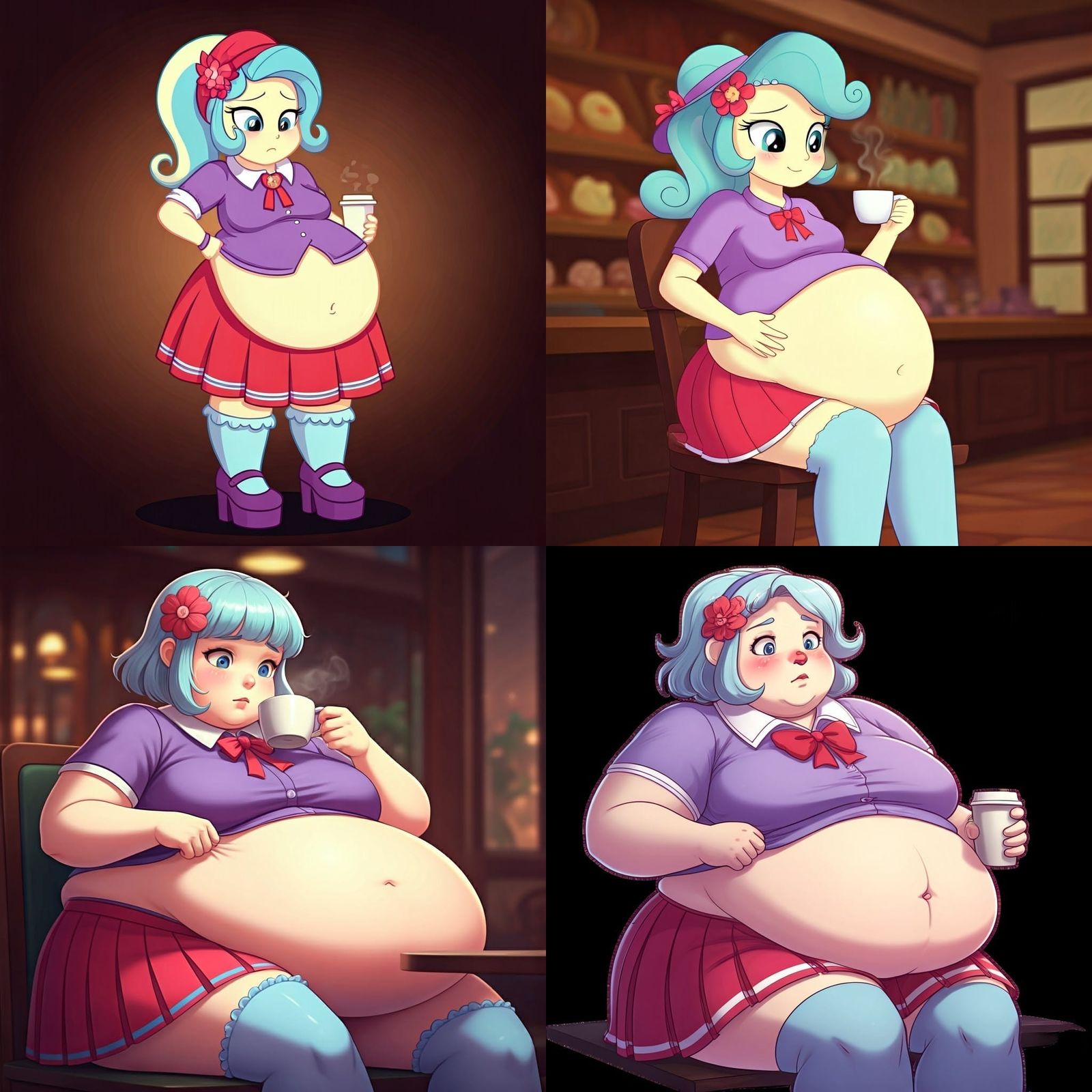 Cute Cartoon Girl with Coffee Nervously Glancing