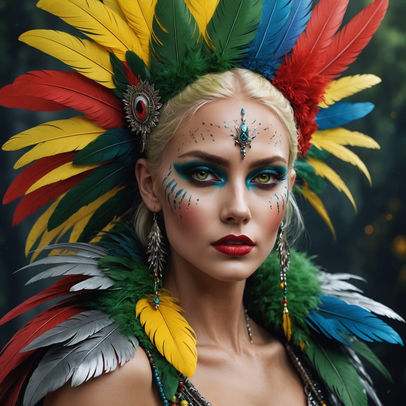 Silver Woman with Feathers: Fantasy Concept Art