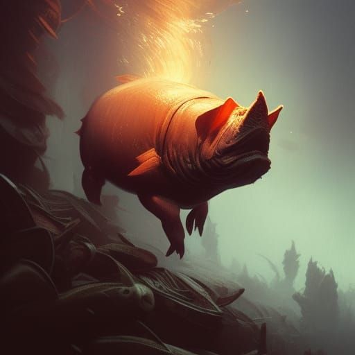 Hyperdetailed Fish Pig Dark Fantasy Concept Art