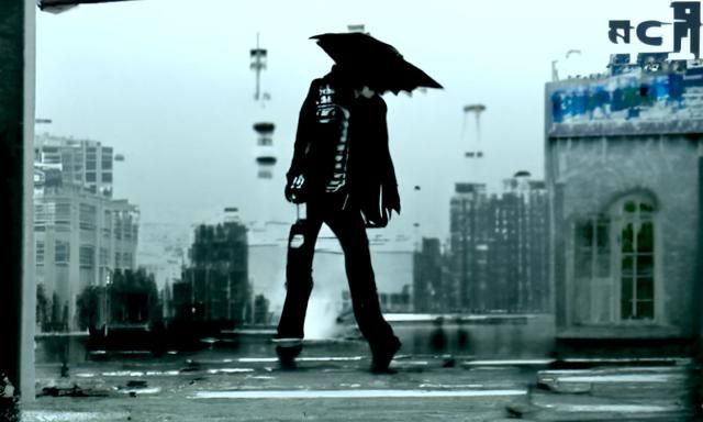 Gloomy City: Sad Man in Black Rain