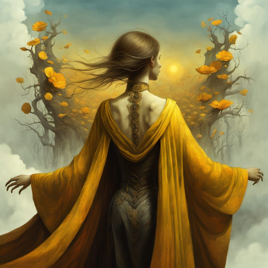 Old Woman in Yellow Dress, Fantasy Art