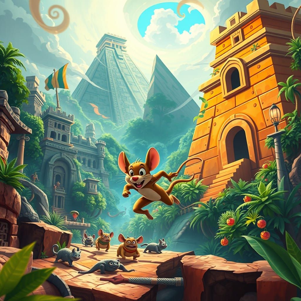 Speedy Gonzales Speeds through a Vibrant Aztec Cityscape in....