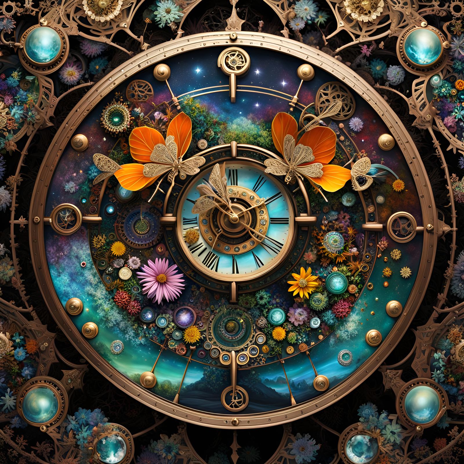 Steampunk Clockwork Seasons in Surreal Optical Illusion