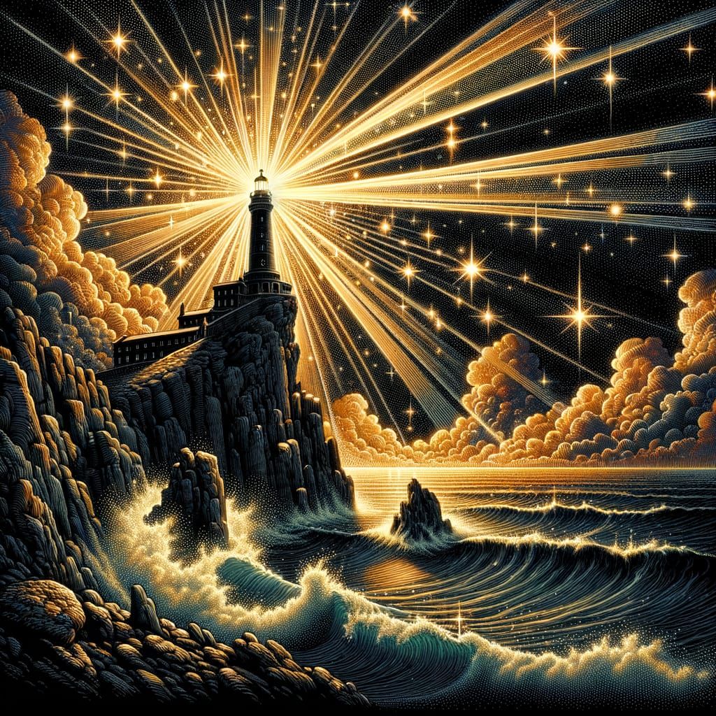 Lighthouse at Night in Detailed Chiaroscuro