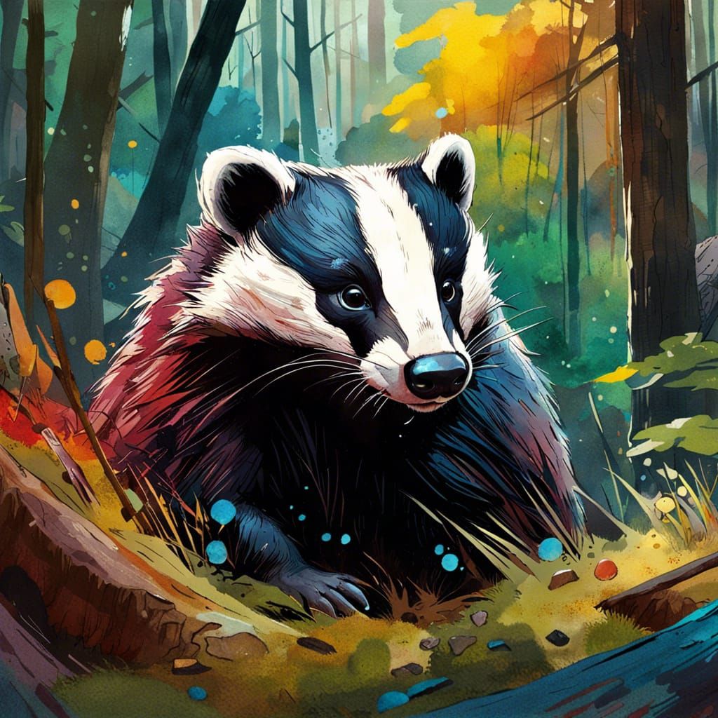 Hyperrealistic Badger Portrait in Forest