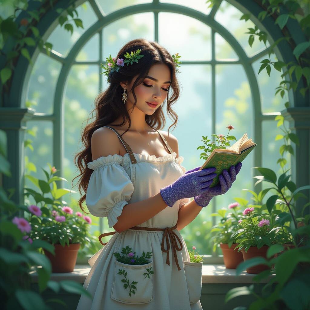 Celestial Gardener in Art Nouveau Style Conservatory