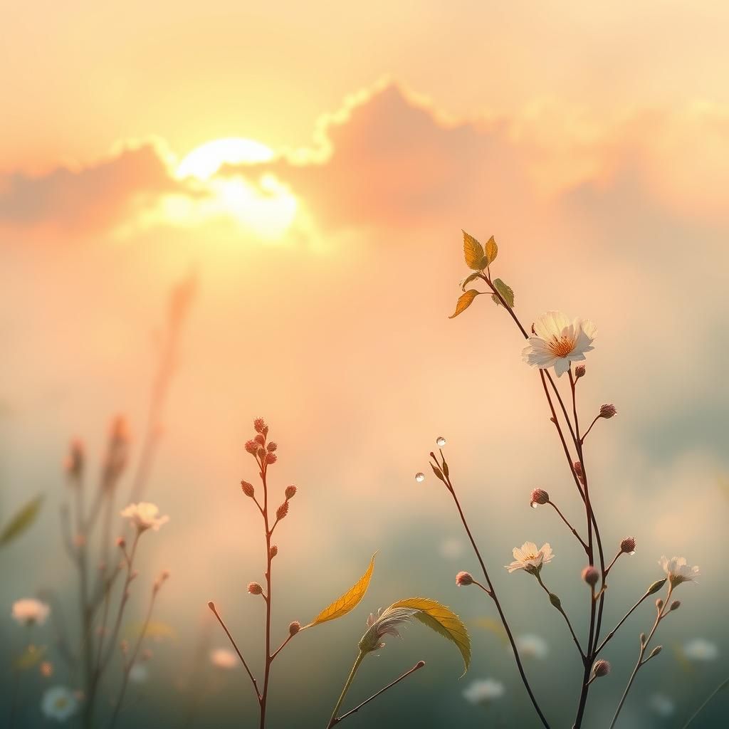 Ethereal Morning Scene with Dew and Sunlight