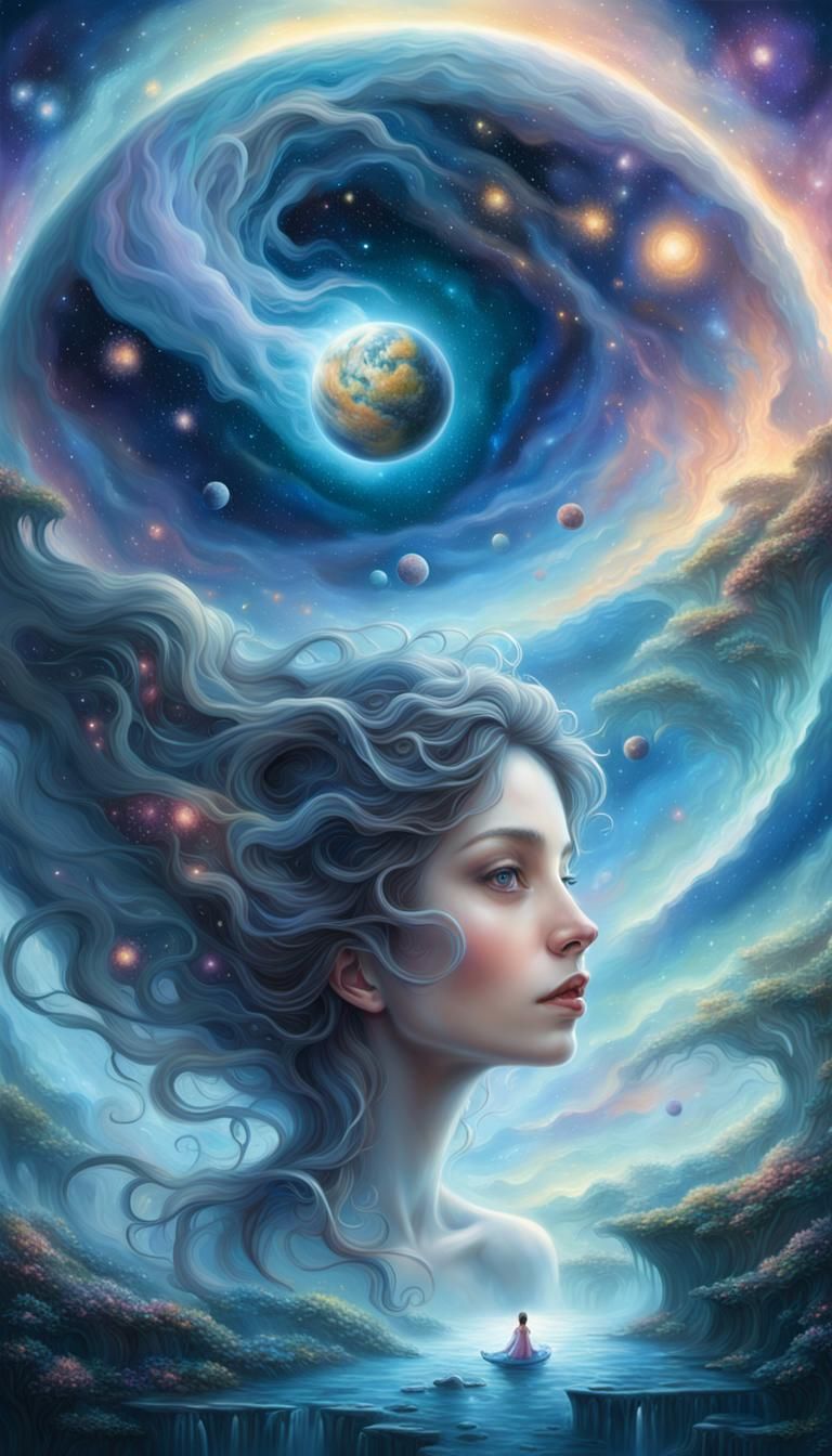 Melting Planet in Surrealist Style with Female Portrait