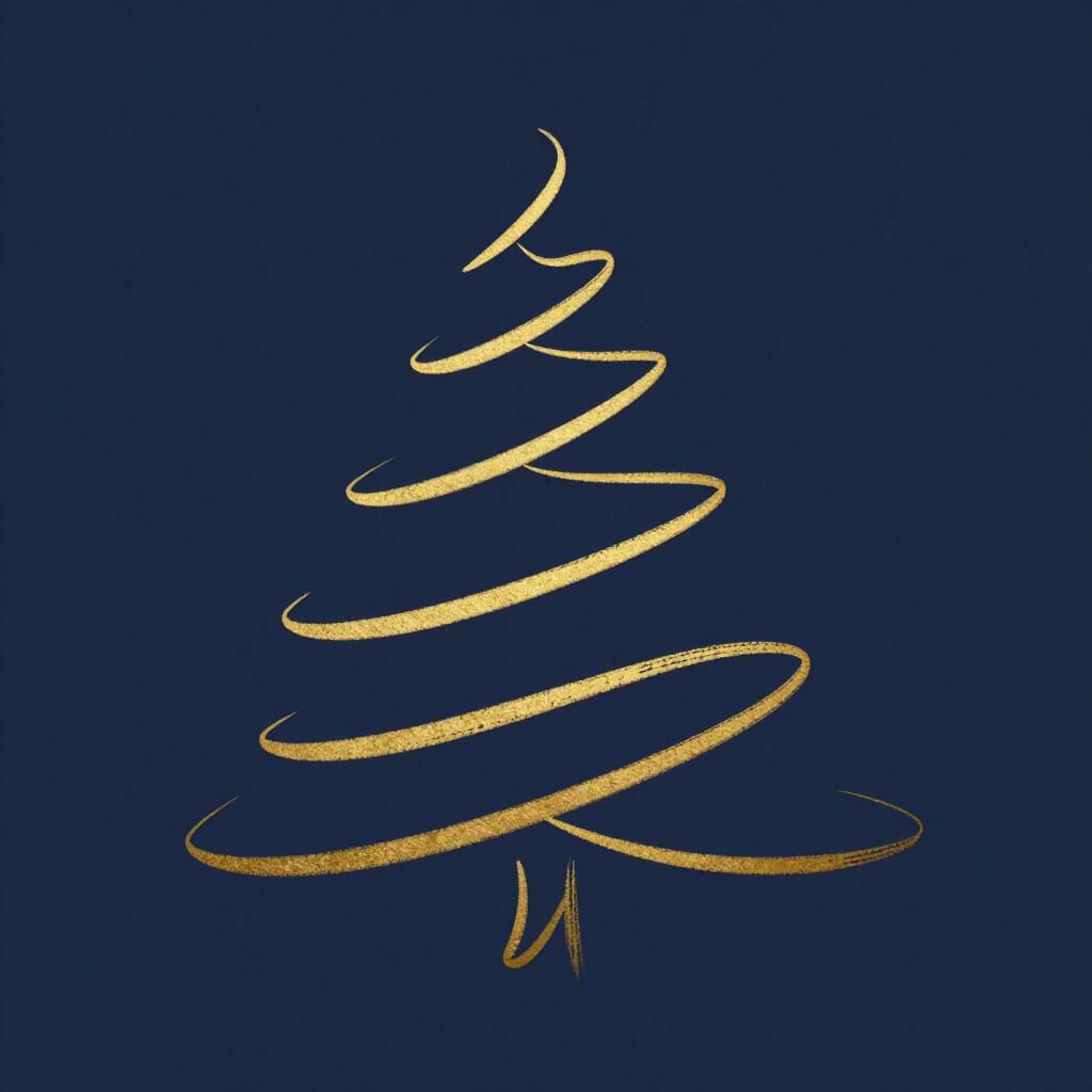 Minimalist Golden Ink Christmas Tree Illustration