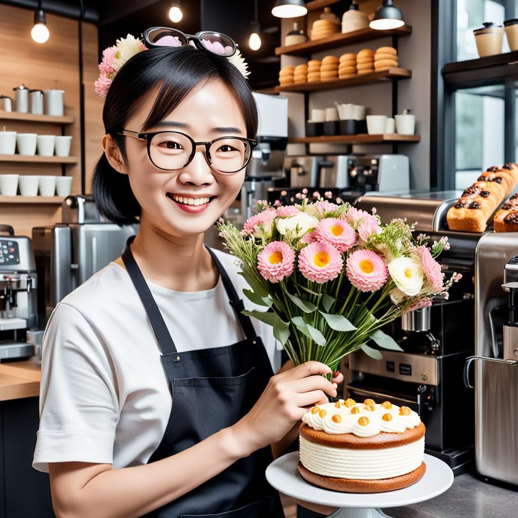 30 years old Chinese lady short, rebond hair baker with blac...