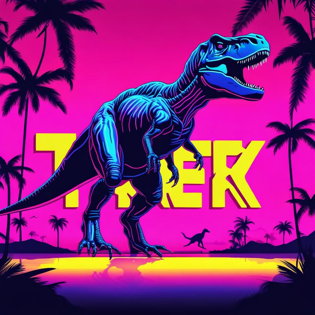 T-Rex in Synthwave Neon Retro Style