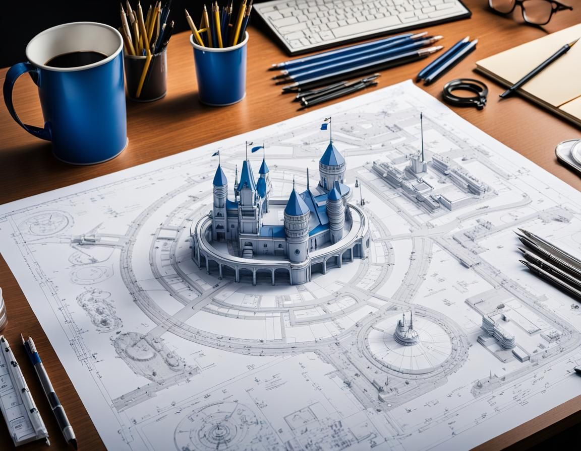 Detailed Theme Park Blueprint on Paper