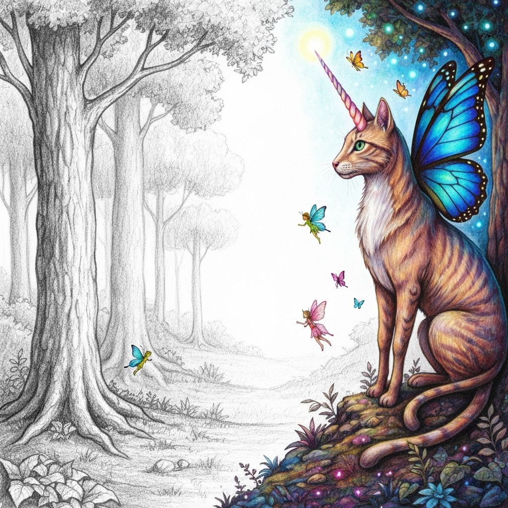 Forest Transforms into Mythical Creature in Colored Pencil A...