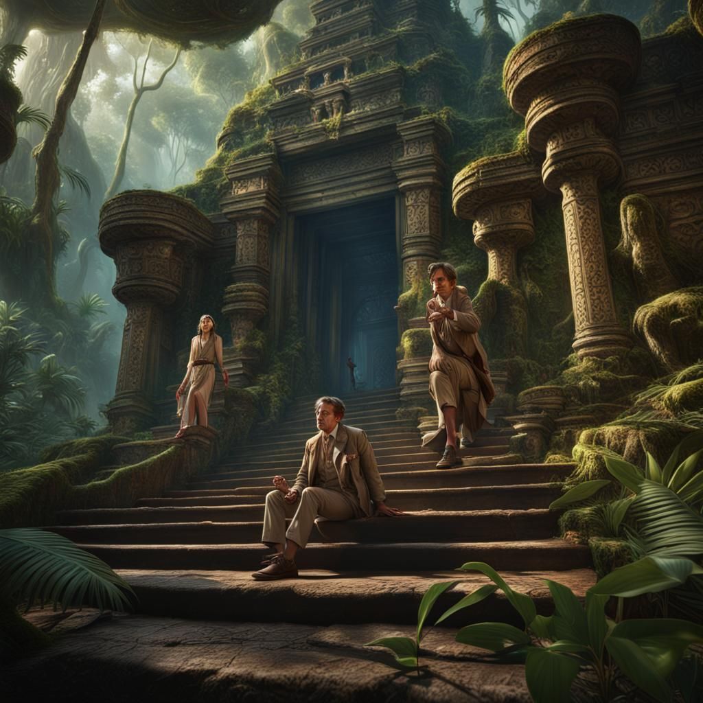 Time Traveler Meets Weena in Jungle Temple