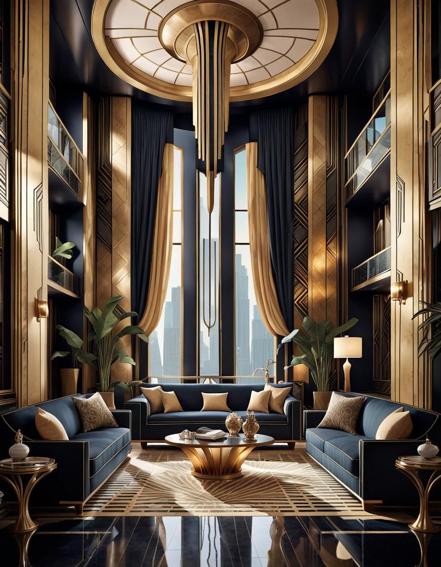 Amazing Art Deco interior skyscraper waiting lounge