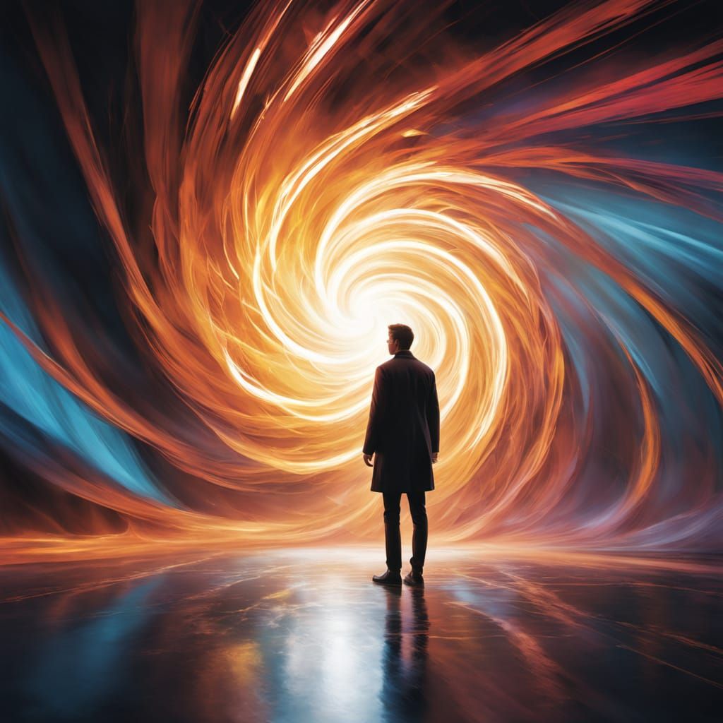 Figure in Swirling Vortex of Light and Color