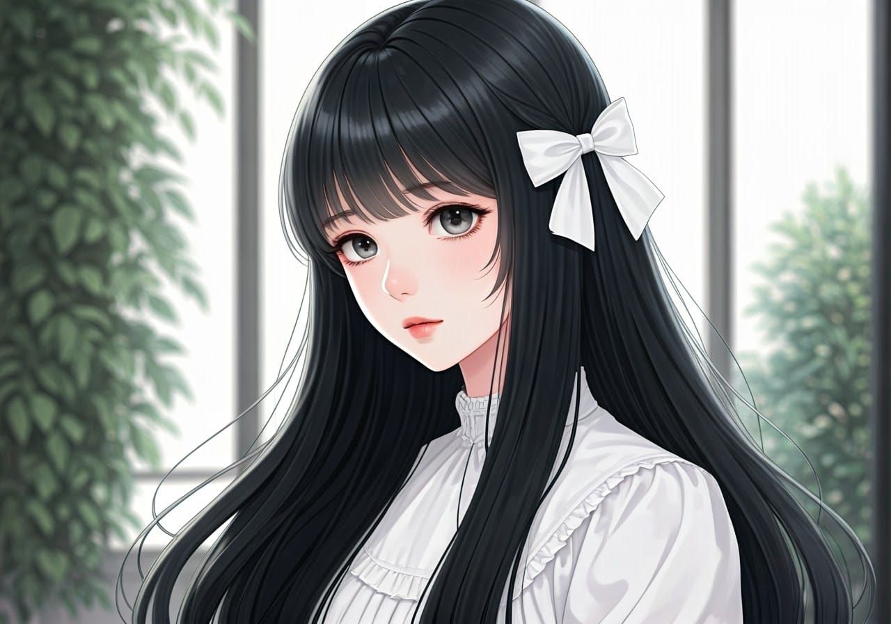 Gentle Anime Maiden in Classic Manga Style