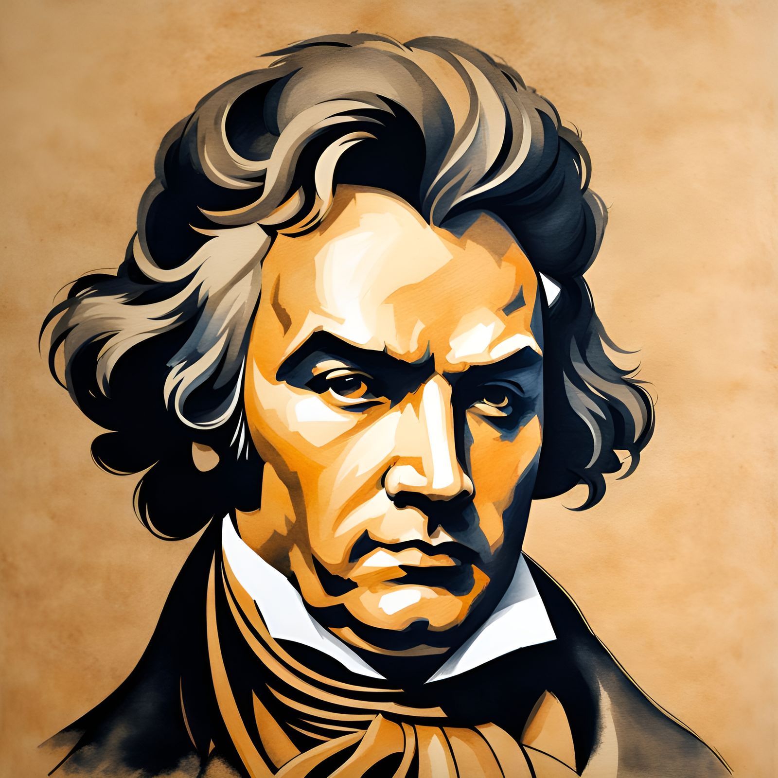 Beethoven Charcoal Sketch in Watercolors