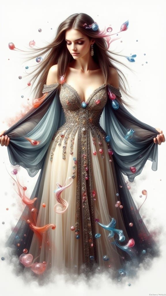 Surreal Portrait of a Woman in Ethereal Silk Gown