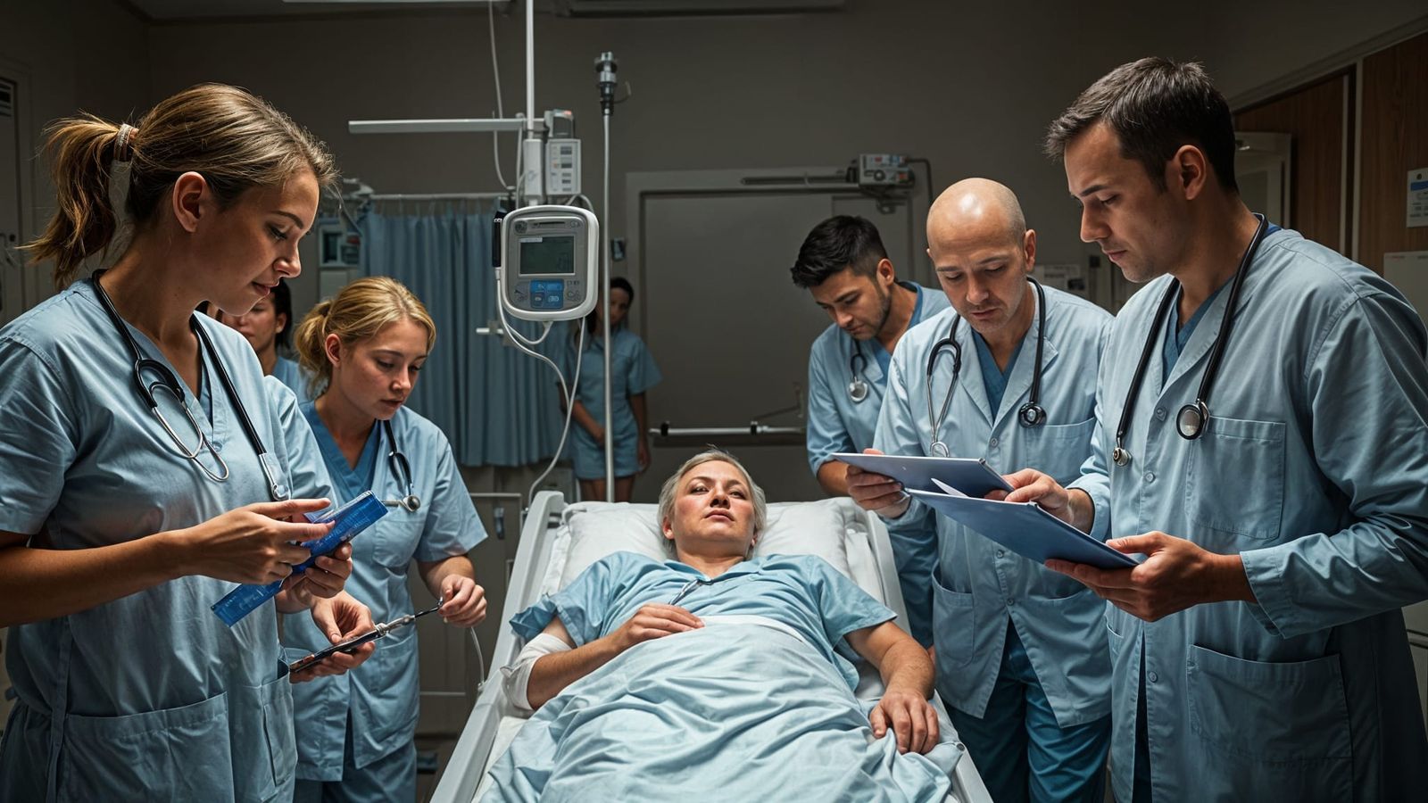 Compassionate Hospital Staff Surround a Patient in Need