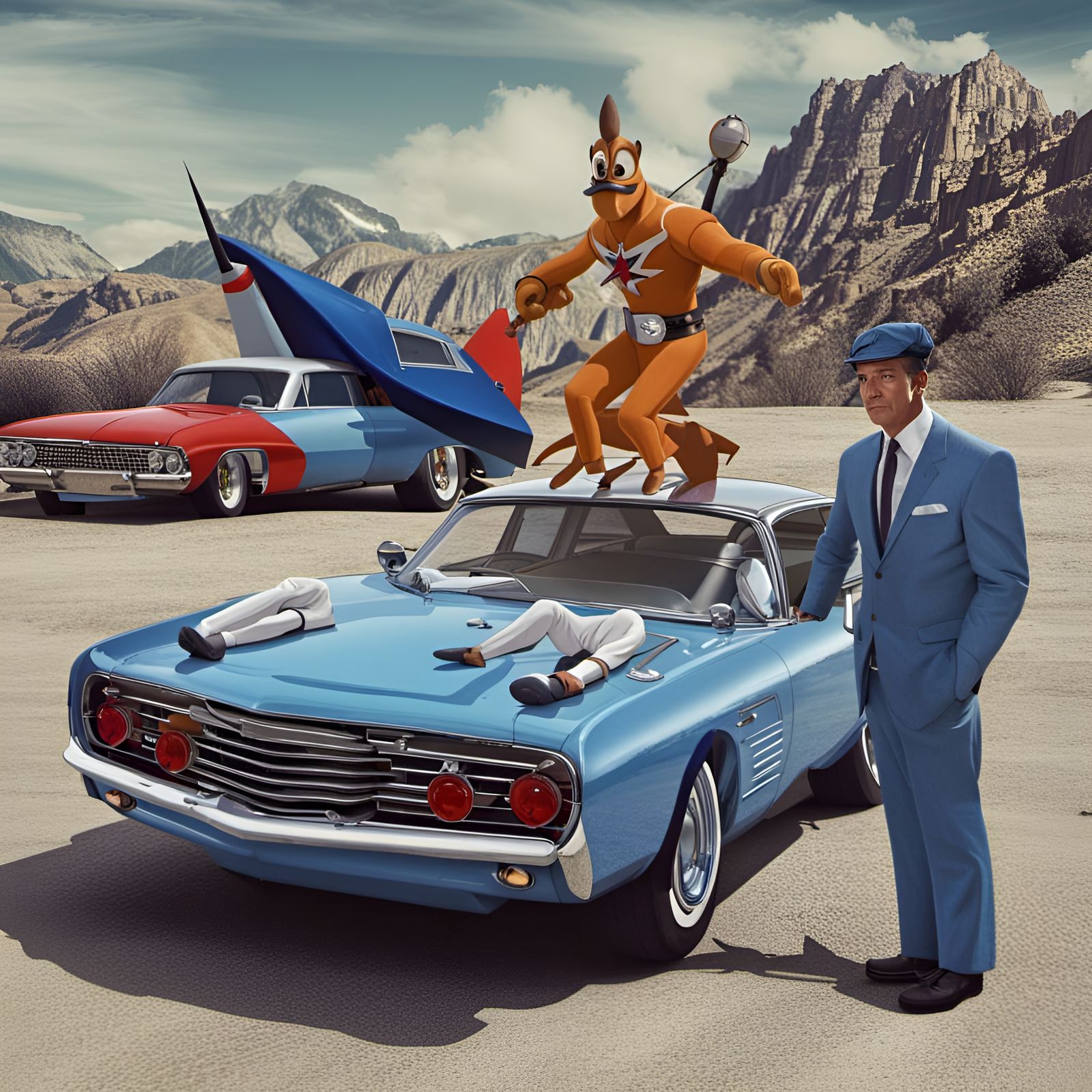 The Blue Falcon and Dynomutt, realistic.