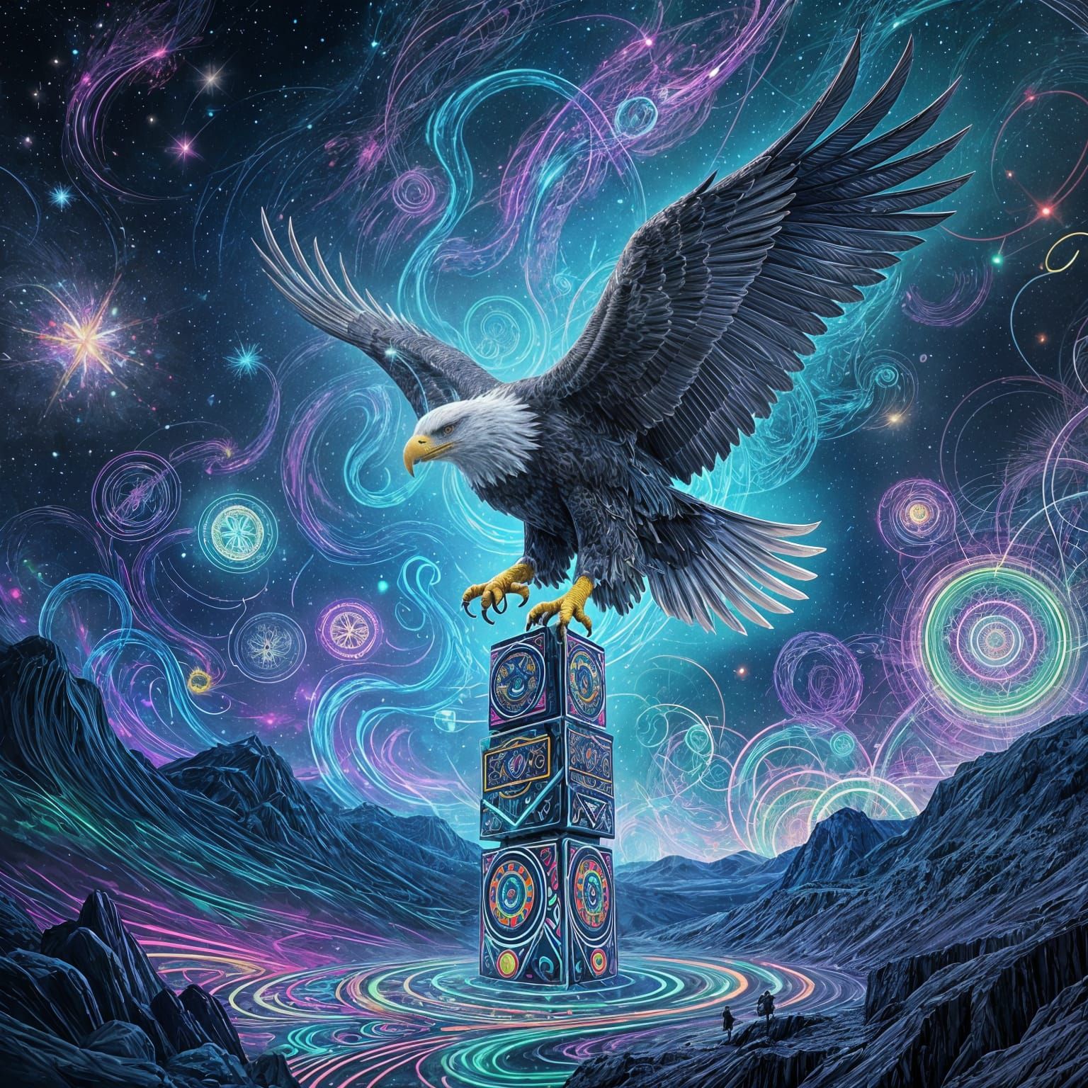 Eagle Totem Vision with Psychedelic Lights