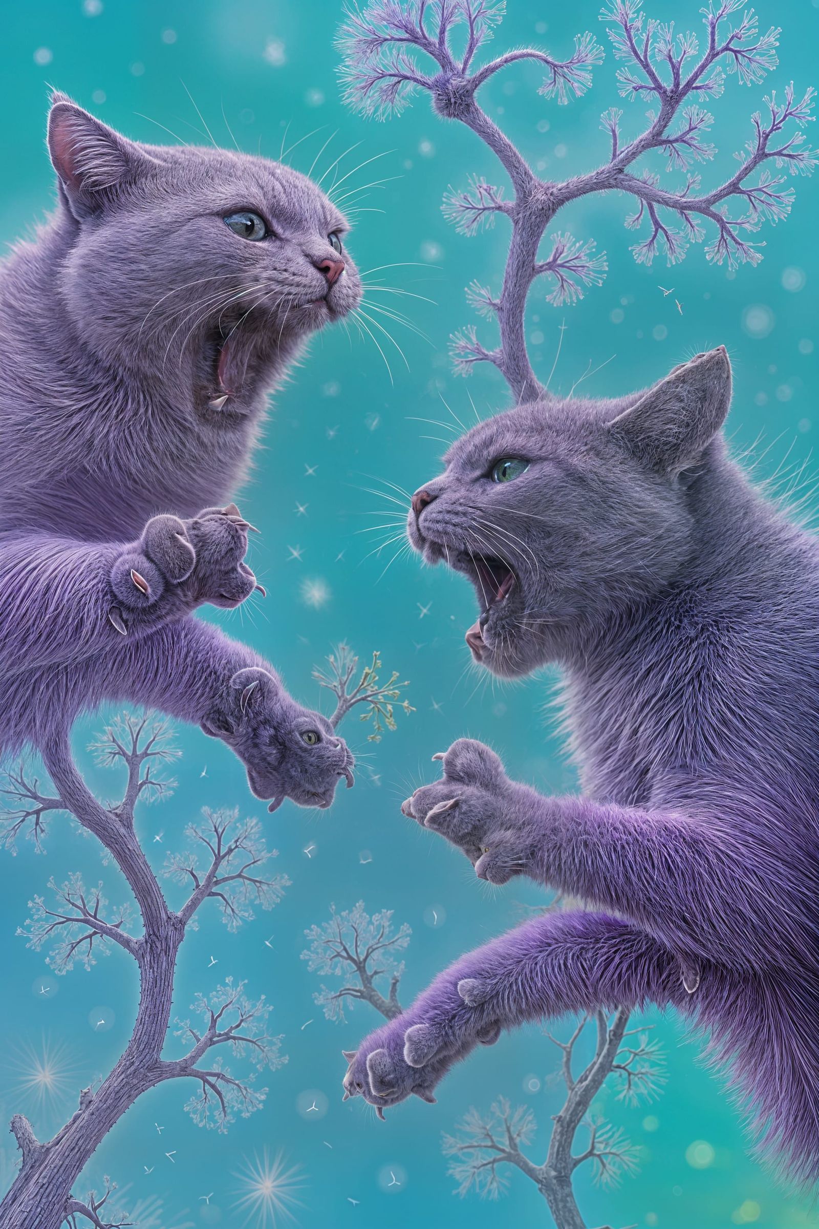 Furious Lavender Cats Engage in Spun-Out Frenzy