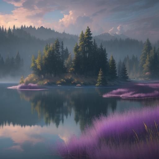 Idyllic Lake Landscape with Ducks, in Shishkin Style