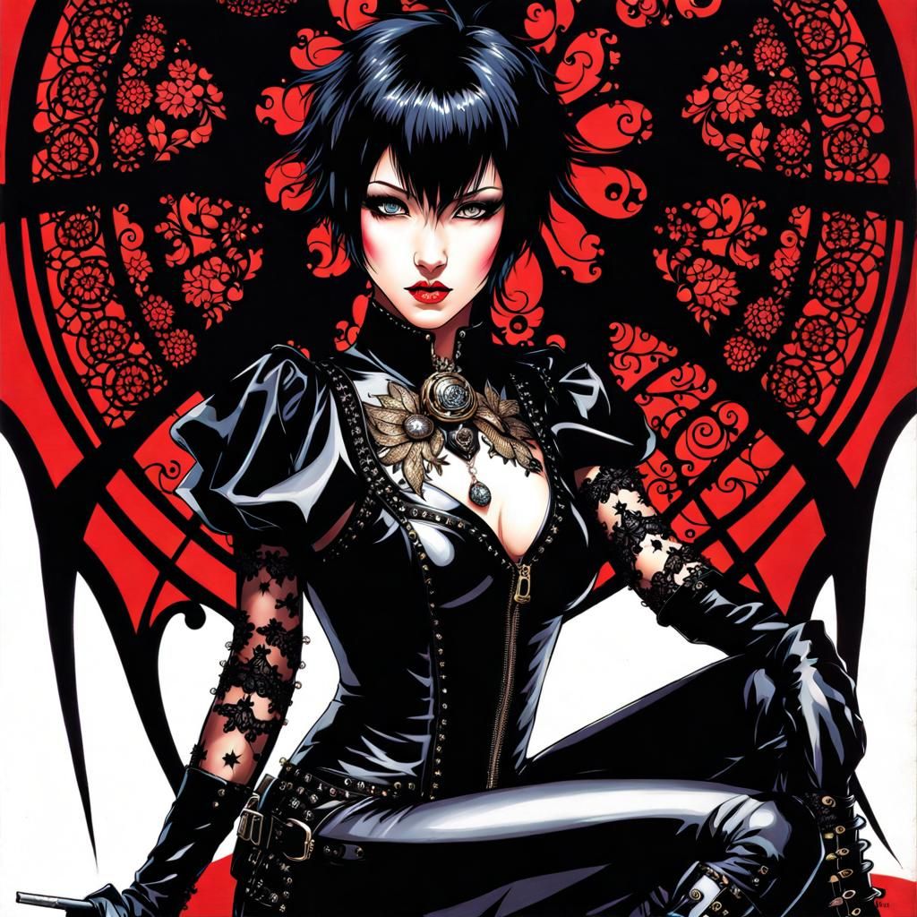 Gothic Japanese Woman in Latex and Lace