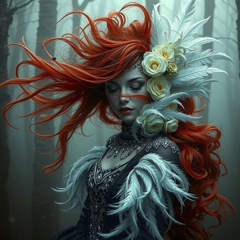 Gothic Vampire Woman in Floral Fantasy Portrait