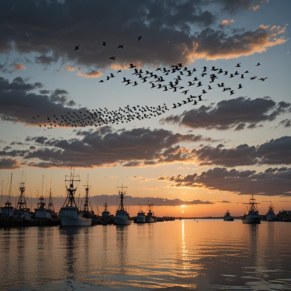 Ducks Fly North Over Fishing Fleet