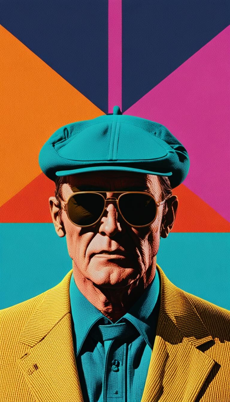 70s Fashion Man in Wes Anderson Pop Art Style