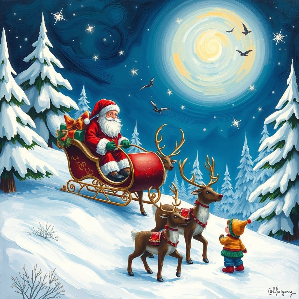 Sleigh Ride in Whimsical Wonderland with Vibrant Christmas C...