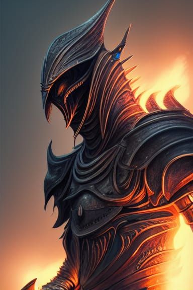 Sauron Portrait with Burning Blue Flames in Digital Art