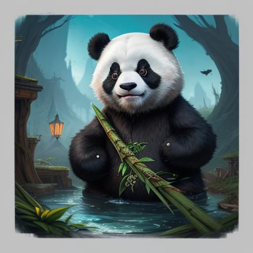 Funny Cute Panda in Detailed Matte Painting