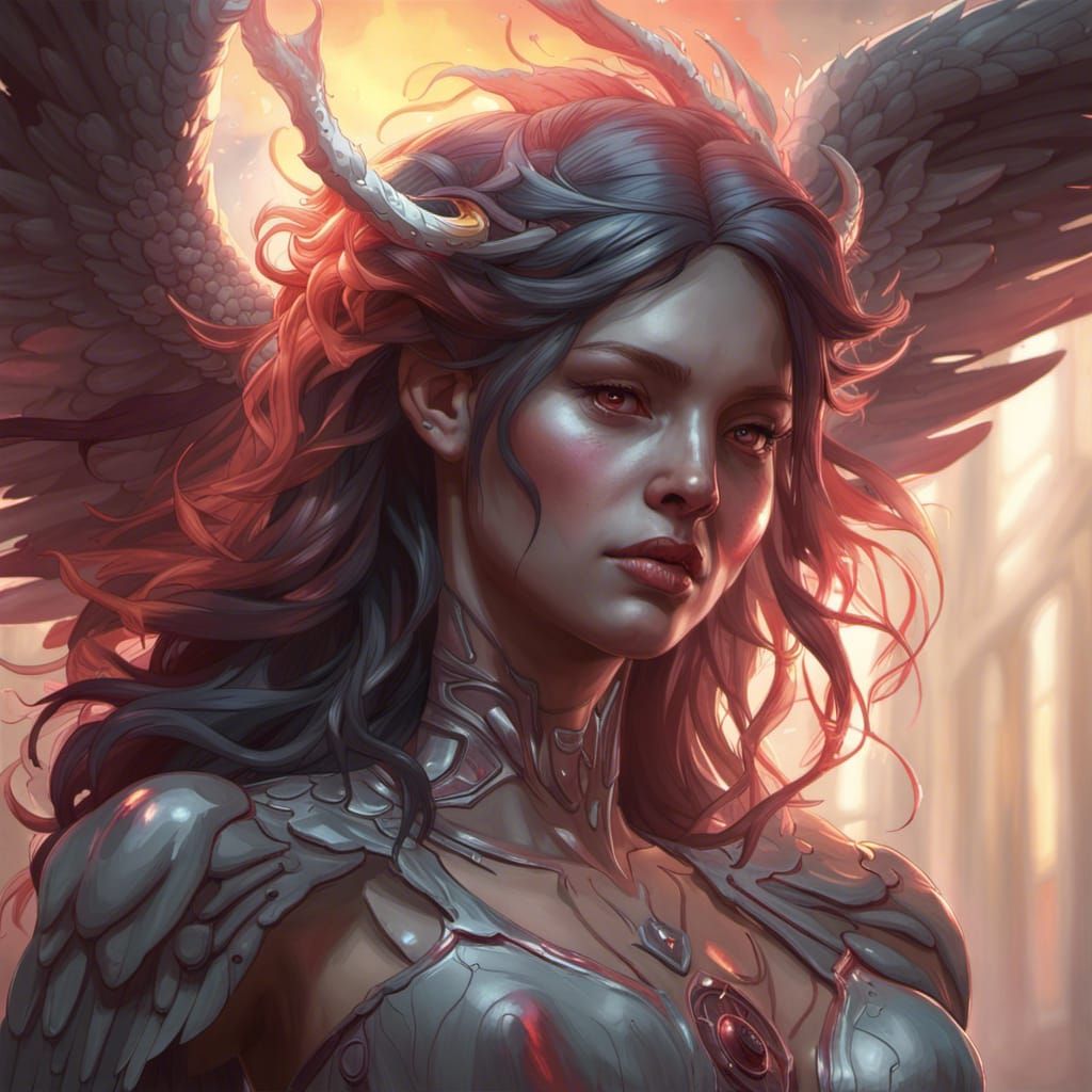 Demonic Angel Portrait in Hyperdetailed Digital Art