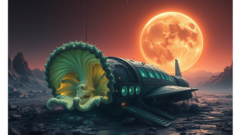 Bioluminescent Alien Fungus Devours Crashed Spaceship at Pre...