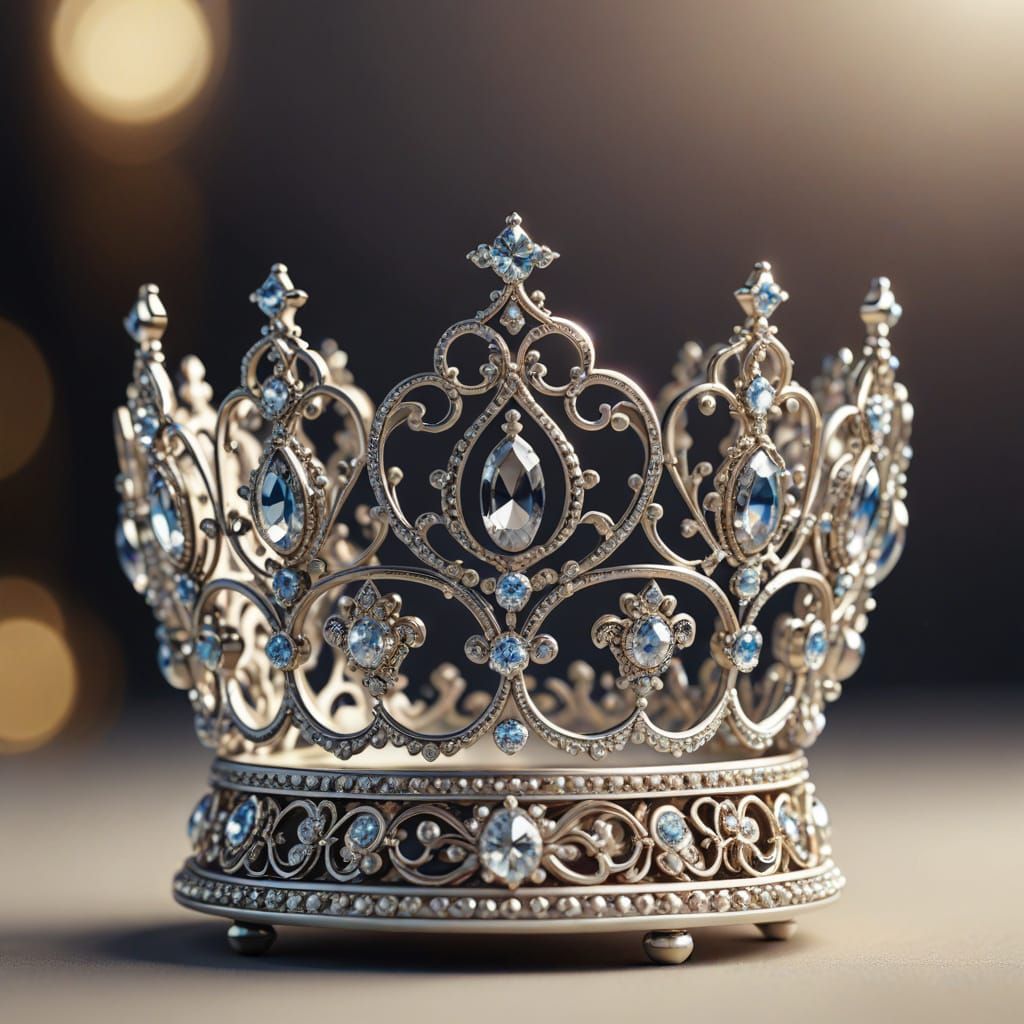 Tiny Glittering Silver Tiara in Ornate Filigree