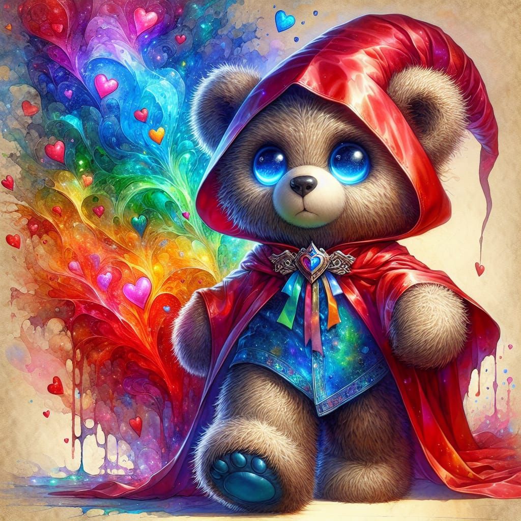 Wizard Teddy Bear Casting a Spell in Watercolors