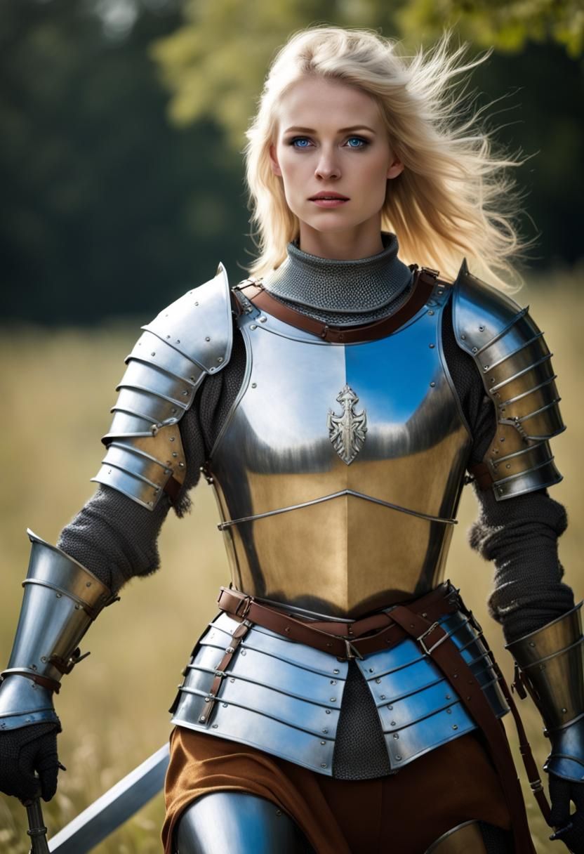 Proud Female Knight in Plate Armor