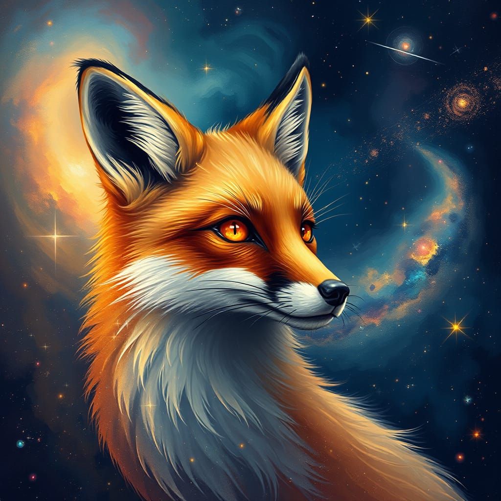 Cosmic Fox Nebula in Impressionist Space Art Style