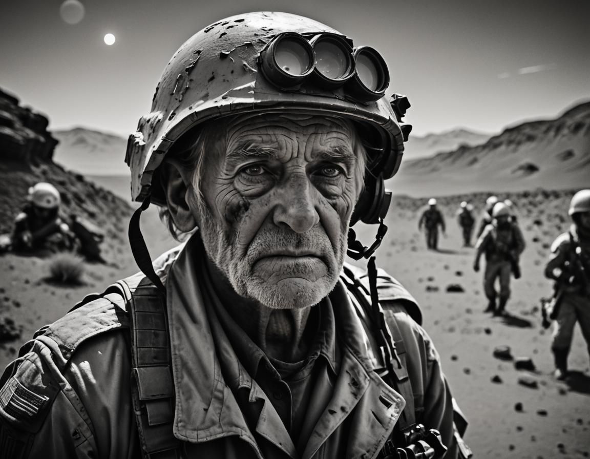 Lonely Soldier on Mars: Cinematic Black and White Portrait
