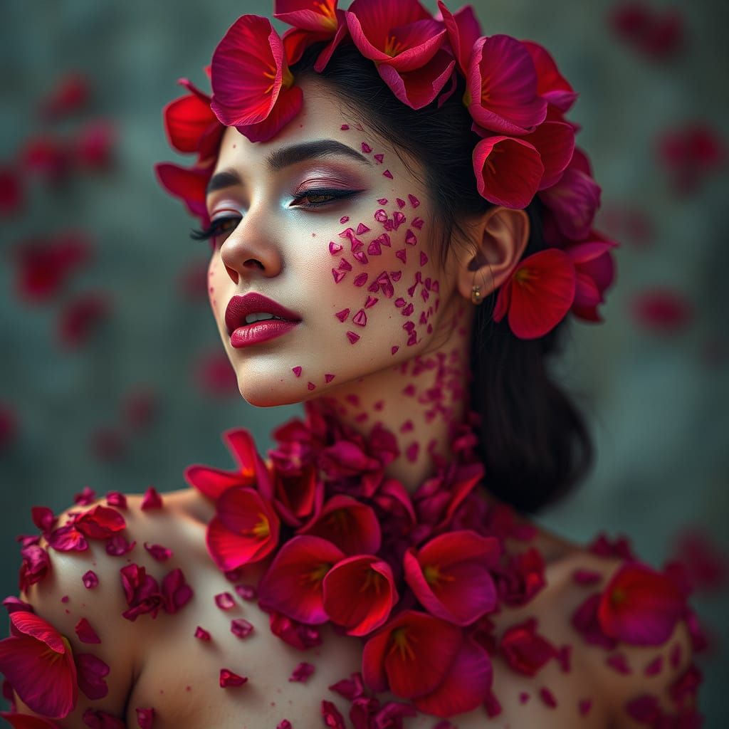 Ethereal Fantasy Goddess with Flower Petal Skin