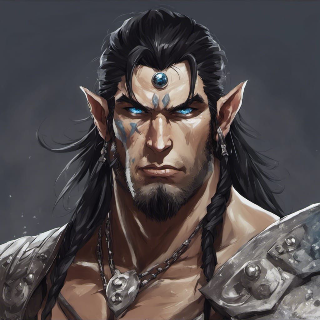 Anime Half-Orc Barbarian with Blue Eyes